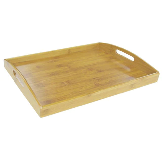 Modern All Natural Tan Bamboo 17.25-inch x 11.75-inch x 2.2-inch Built-in Handles Serving Tray