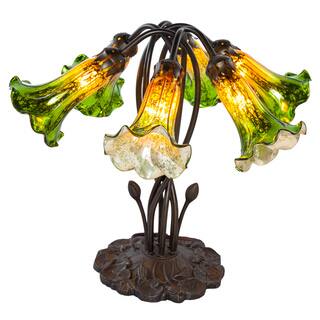 River of Goods 18-inch x 16.75-inch 6-light Colored Glass and Bronze Finished Lily Downlight Accent Lamp