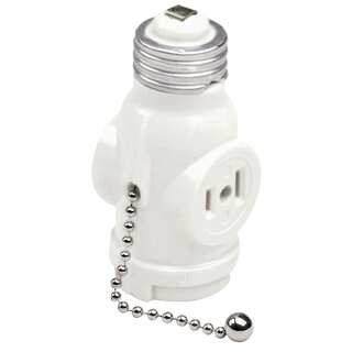 Leviton C22-01406-00W White 2 Outlet Lamp Socket & Pull Chain