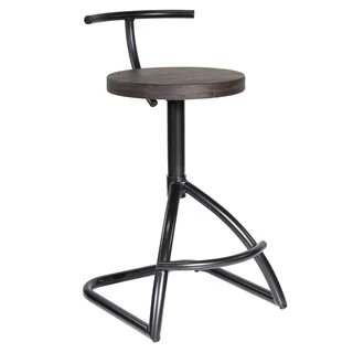 LumiSource Industrial Black Metal with Espresso Wood Seat Counter Stool