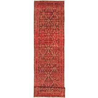 eCarpetGallery Persian Vogue Black/Red Hand-knotted Wool Rug (3'5 x 13'4)