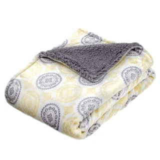 30-inch x 40-inch Yellow Medallion Micro Mink Fiber Baby Blanket with Grey Sherpa Reverse