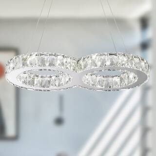 Galaxy 14 LED-light Chrome Finish and Clear Crystal Double Ring Chandelier