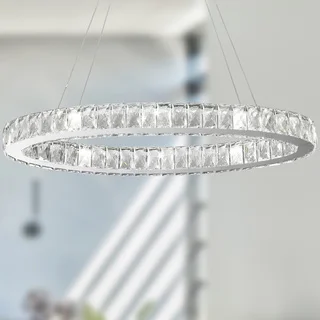 Galaxy 12 LED-light Chrome Finish and Clear Crystal Oval Ring Chandelier