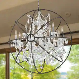 Foucault's Orb Chandelier 13-light Chrome Finish and Clear Crystal with Flemish Brass Finish Cage