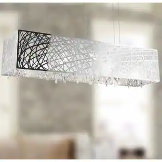 High Gloss Modern 10-light Chrome Finish Rectangle Drum Shade with Clear Crystal Chandelier