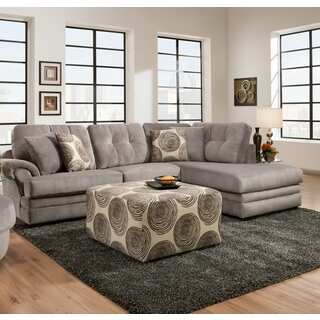 Sofa Trendz Plush Grey/Brown Velvet/Fabric Sectional and Accent Ottoman (Set of 2)