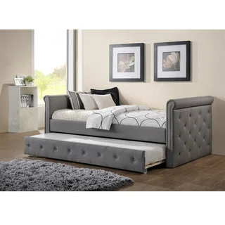 Baxton Studio Aisopos Modern and Contemporary Grey Fabric Tufted Twin Size Daybed with Roll-out Trundle Guest Bed