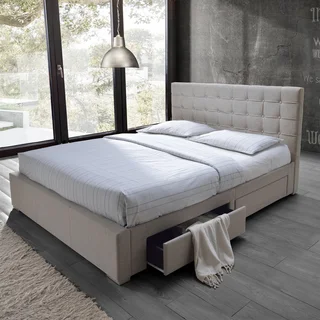 Baxton Studio Adonis Modern and Contemporary Beige Fabric 4-drawer King Size Storage Platform Bed