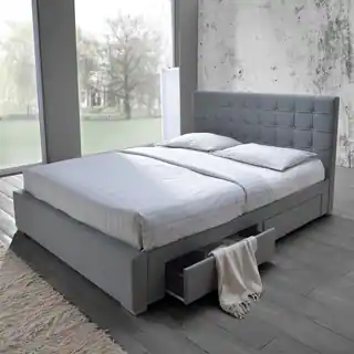 Baxton Studio Adonis Modern and Contemporary Grey Fabric 4-drawer Queen Size Storage Platform Bed