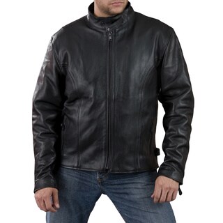 Shaf International Men's Classic Black Leather Side Zipper Scooter Jacket
