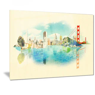 Designart 'San Francisco Panoramic View' Cityscape Watercolor Metal Wall Art