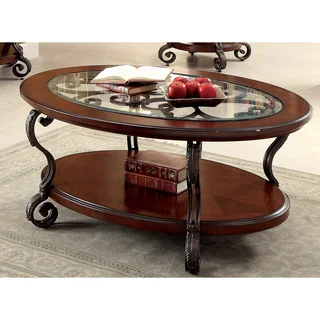 Furniture of America Cohler Elegant Glass Top Oval Coffee Table