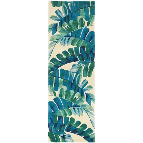 Catalina Ivory/Blue Tropical Hand-tufted Wool Rug - 2'6" x 8' Runner