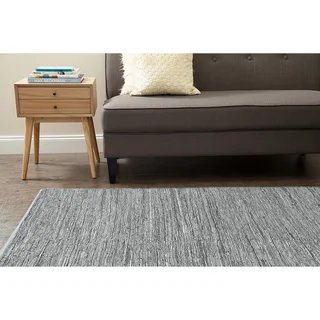 Jani Lena Pale Blue and Grey Leather and Cotton Rug (5' x 7')