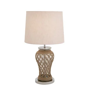 Stainless Steel, Glass, and Jute Table Lamp
