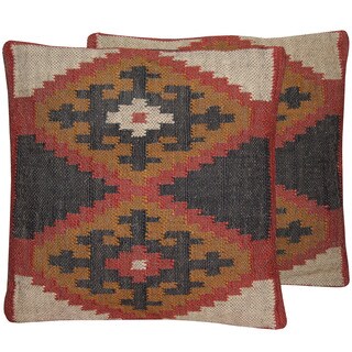 Herat Oriental Indo Handmade Wool & Jute Kilim Pillows (Set of Two)