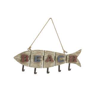 Multicolor Wood and Metal 7-hook Fish-shaped Wall Hook
