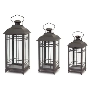 Black/Brown Iron and Glass Mission Lanterns (Pack of 3)