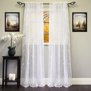 White/Ivory 56-inch x 84-inch Knit Lace Bird Motif Window Curtain Panel