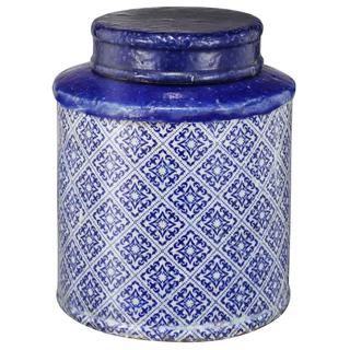 Blue and White Ceramic Large Lidded Jar