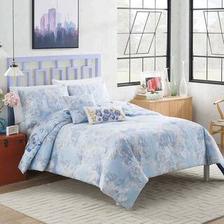 Vue Dharma Blue Floral 5-piece Reversible Cotton Comforter Set