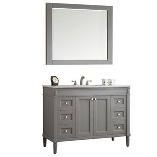 Catania 48" Single Vanity in Grey with Carrara White Marble Top with Mirror
