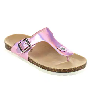 Jelly Beans Girls' Metallic Faux Leather Flip Flop Sandals