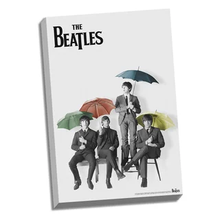 The Beatles Black and White with Color Umbrellas 24x36 Canvas