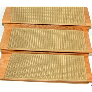 Berrnour Home Summer Collection 7 Piece Set of Solid Design Indoor / Outdoor Jute Backing Stair Treads (8.5" x 26.6")