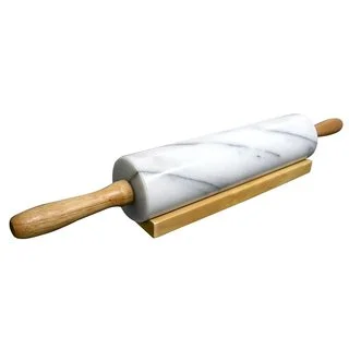 Cook N Home White Marble 18-inch Rolling Pin with Wood Base