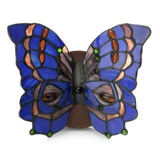 Dindy Blue, Green, Pink, and Red Glass 8-inch 2-light Tiffany-Style Stained Glass Butterfly Wall Lamp