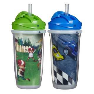 Playtex Green Football and Blue Cars 9-ounce Insulator Straw Cups (Pack of 2)