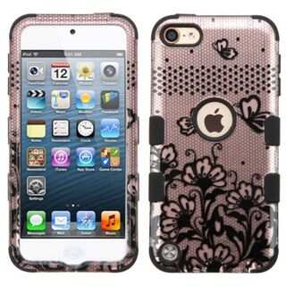 Insten Rose Gold/ Black Lace Flowers Tuff Hard PC/ Silicone Dual Layer Hybrid Case Cover For Apple iPod Touch 5th Gen/ 6th Gen