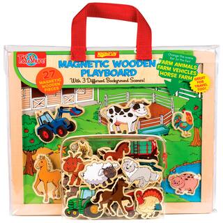 Farm Animals, Horses and Vehicles Wood Magnetic Playset