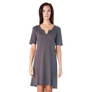 AtoZ Women's Cotton Grey and Purple Twisted Henley Dress
