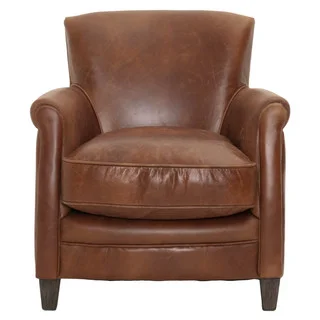 Gray Manor Harold Tan/Brown Wood/Leather Club Chair