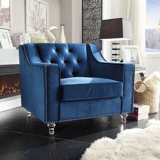 Chic Home Dylan Blue Velvet Button-tufted, Silver Nailhead Trimmed Club Chair with Round Acrylic Feet