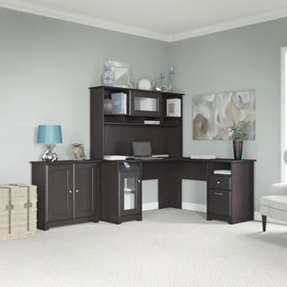 Cabot Collection 60W L Desk, Hutch, and 2-door Low Storage