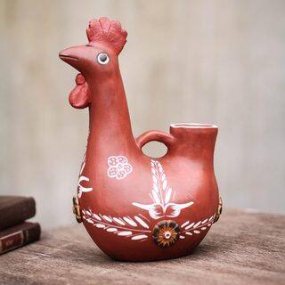 Handcrafted Ceramic 'Quinua Red Rooster' Vase (Peru)