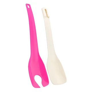 Zodaca White/ Hot Pink Plastic 2-in-1 Food Salad Servers/ Spoon/ Tong/ Fork