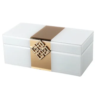 White/Gold Metal/Glass 10.5-inch x 5-inch x 4-inch Jewelry Box