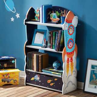 Fantasy Fields Blue and Yellow Wooden Outer Space Bookshelf
