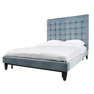 Iconic Home Beethoven Blue Linen/Wood Button-tufted Bed Frame