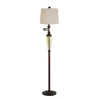 Resin/Glass 60-inch Swirl Column Floor Lamp With Swing Arm and Beige Linen Hardback Shade