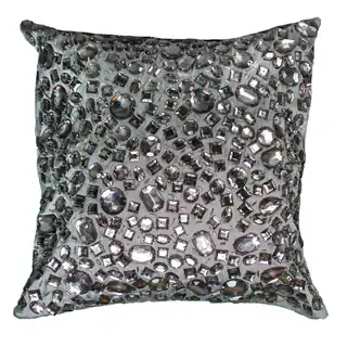 Rizzy Home Grey Polyester 12-inch Square Jeweled Decorative Throw Pillow