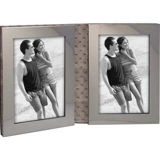 Elegance Nickel Plated Luxe Double Photo Frame 4x6", PU Back