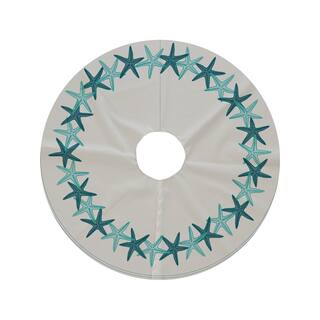 44-inch Round Starfish Wreath Geometric Print Tree Skirt