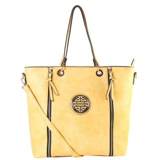 Rimen Gold Medallion Logo Front Double Zipper Shopping Tote Handbag