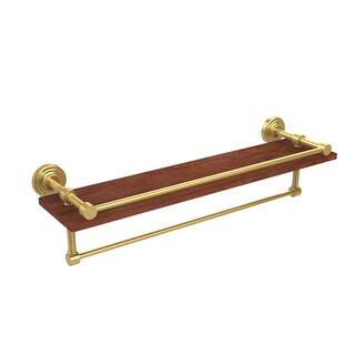 Allied Brass Waverly Place Collection IPE Ironwood/Brass 22-inch Shelf With Gallery Rail and Towel Bar